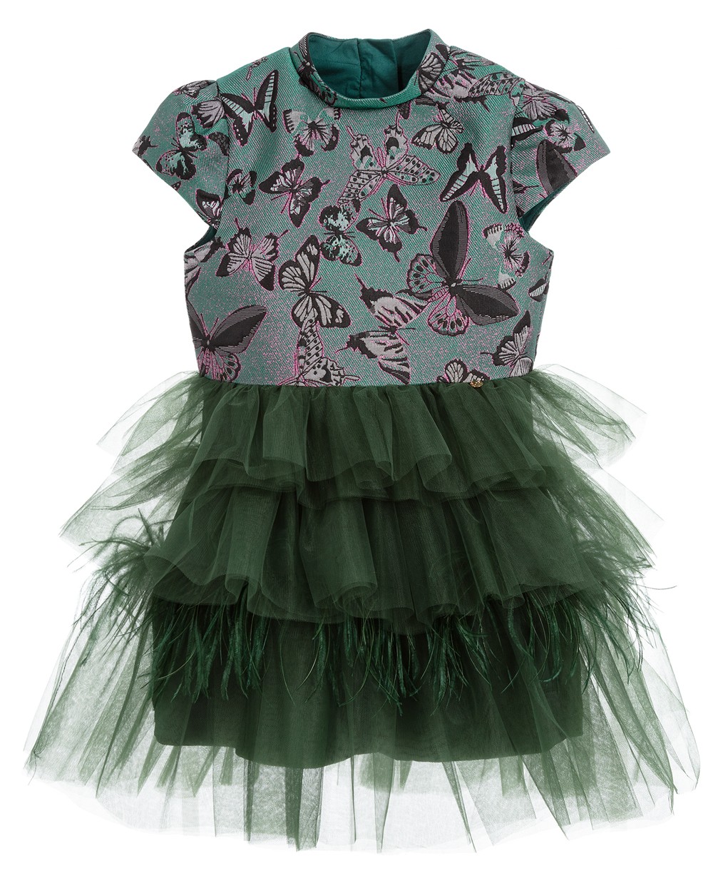 emerald green jacquard dress The Genevieve Hunter Green Floral Jacquard Midi Dress - All Dresses main image 0