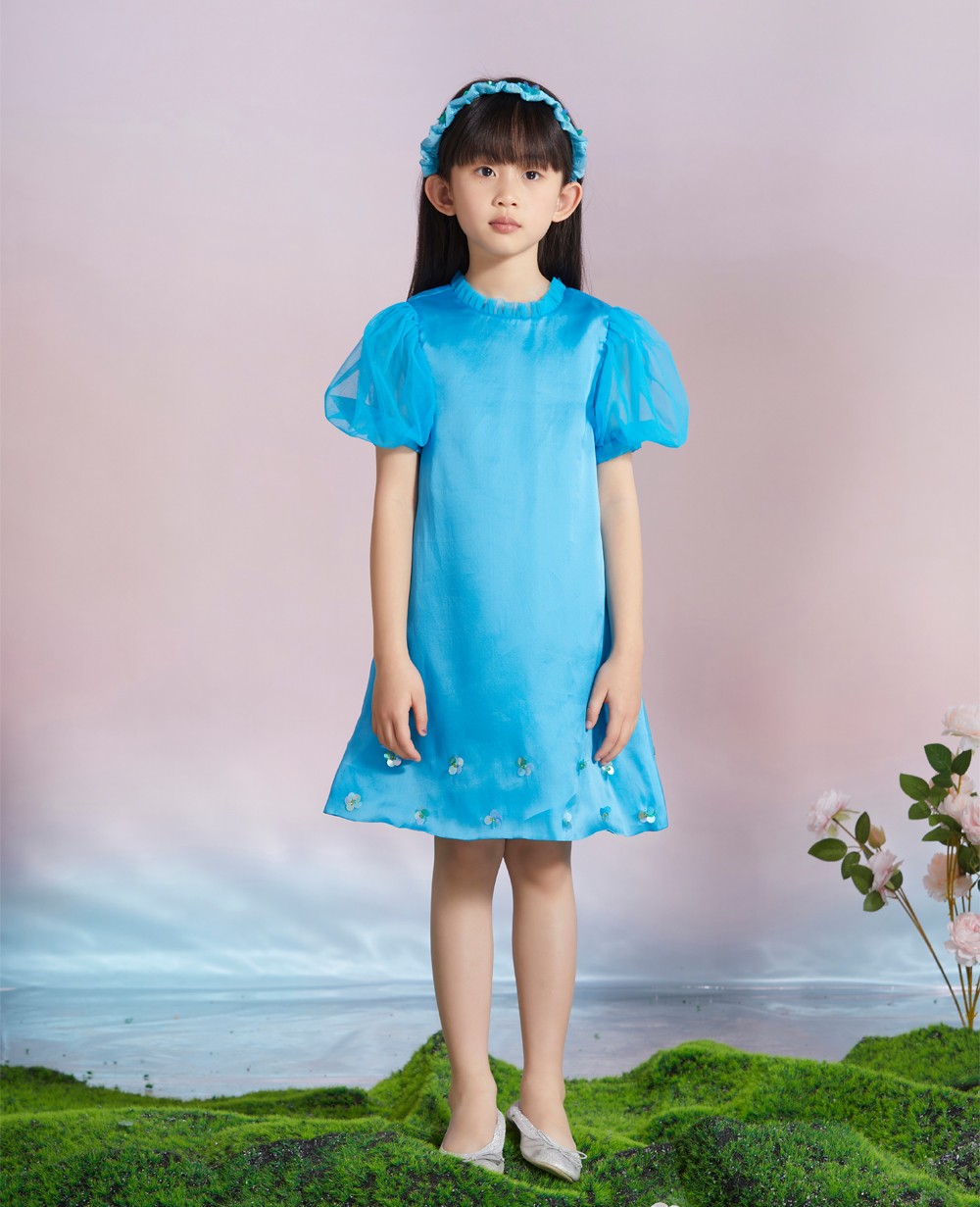 athleta dress blue Light Blue Princess V-Neck Floor Length Tulle Dress for Girls | Light Blue / 7-8 Years (140cm) main image 1
