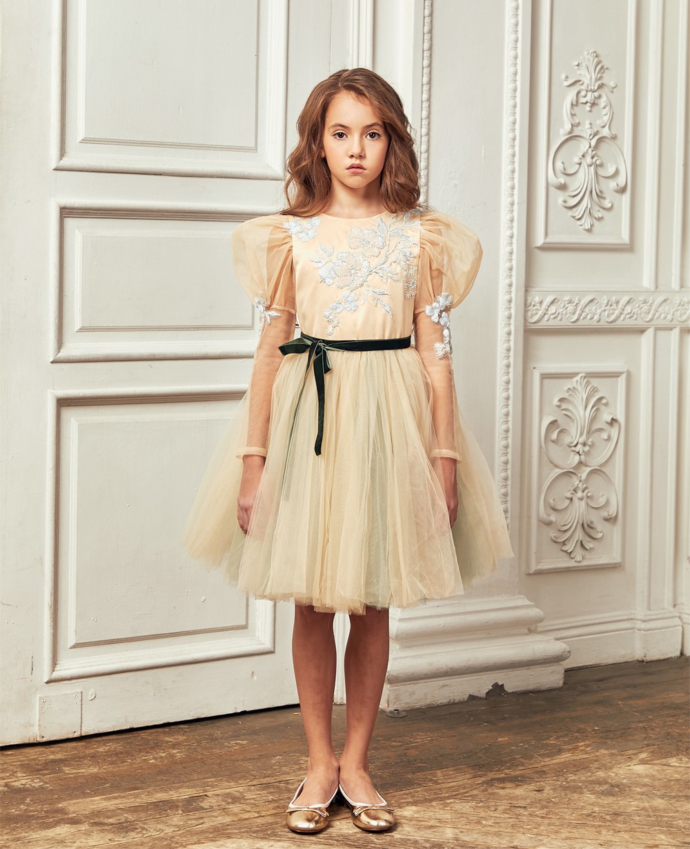 sachin and babi light blue dress Golden Embroidery Silk Dress – Tatreez1 main image 0