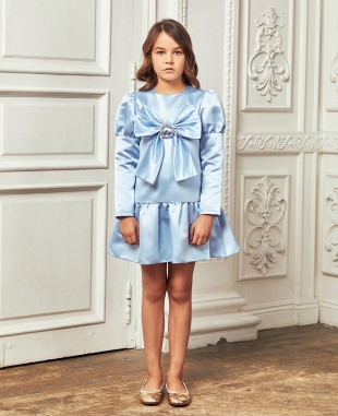 Blue Satin Bow Dress