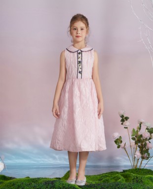  Navy Trimmed Brocade Sleeveless  Dress