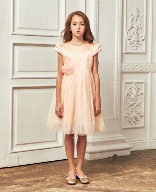 Peach Satin and Tuelle Dress