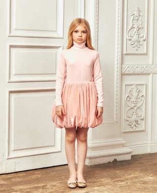 Pink Velvet Long Sleeve Turtle Neck Dress