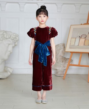 Burgandy Velvet Short Sleeve Jump Suit