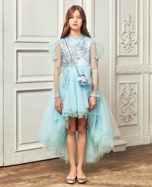 Baby Blue and Lilac Floral Tuelle Dress