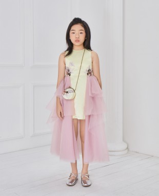 Yellow Ballerina Embroided Pink Tuelle Dress