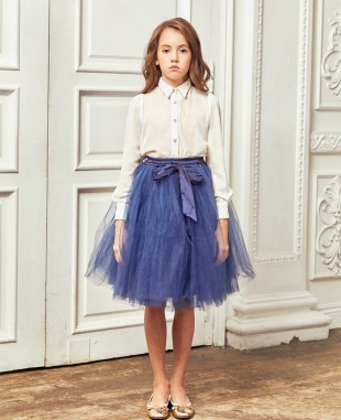 Navy Blue Bow Tuelle Skirt