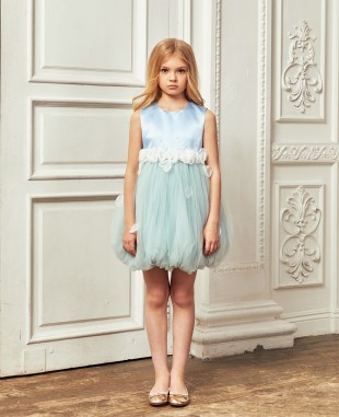 Baby Blue and Green Tuelle Tulip Dress