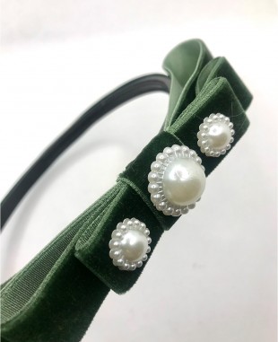 Emerald Green Velvet  Pearl Hair Band