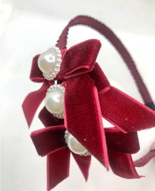 Burgandy Velvet Pearl Hair Band