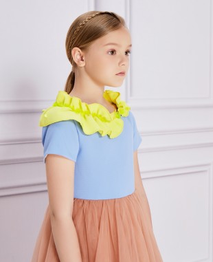 Yellow Leaf Pink Tulle Dress