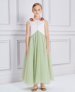 Pale Pink & Green Tulle Dress