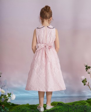  Navy Trimmed Brocade Sleeveless  Dress