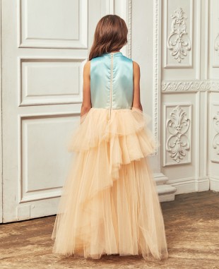 Teal Green and Gold Floral Embroidery Dress