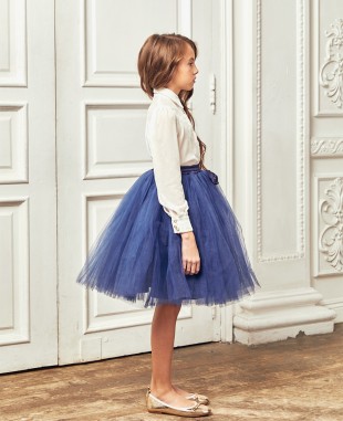 Navy Blue Bow Tuelle Skirt