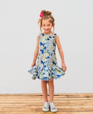 Blue Brocade Melody Dress