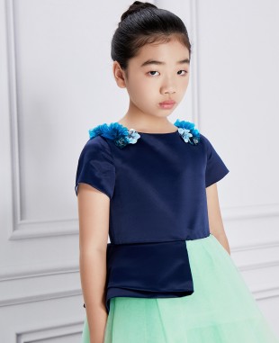 Midnight Blue & Green Long Tulle Dress