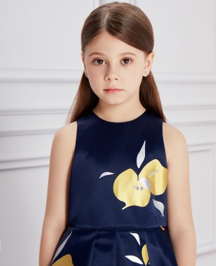 Midnight Blue Floral Print Tulle Dress