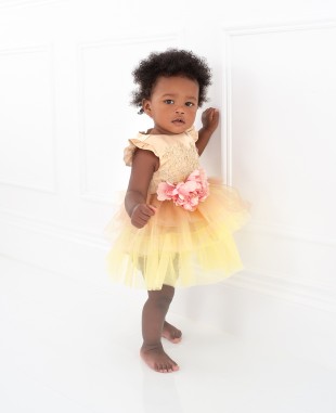 Gold Floral Tulle Dress