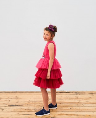 Pink Tulle Skirt Flowergirl Sleeveless Wedding Dress